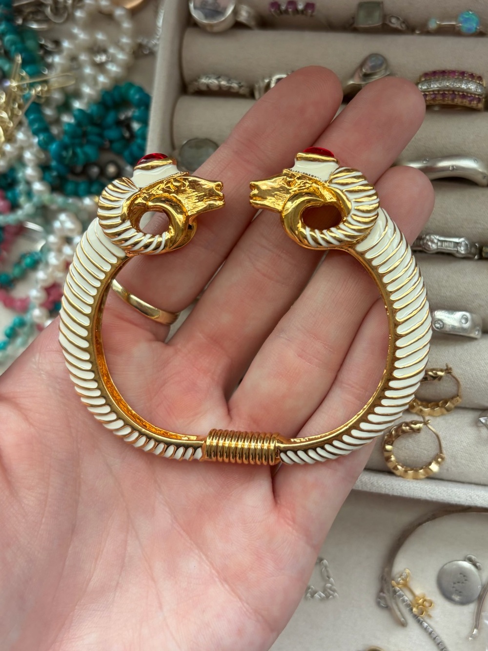 KJL Vintage Ram Head Enamel Cuff Bracelet